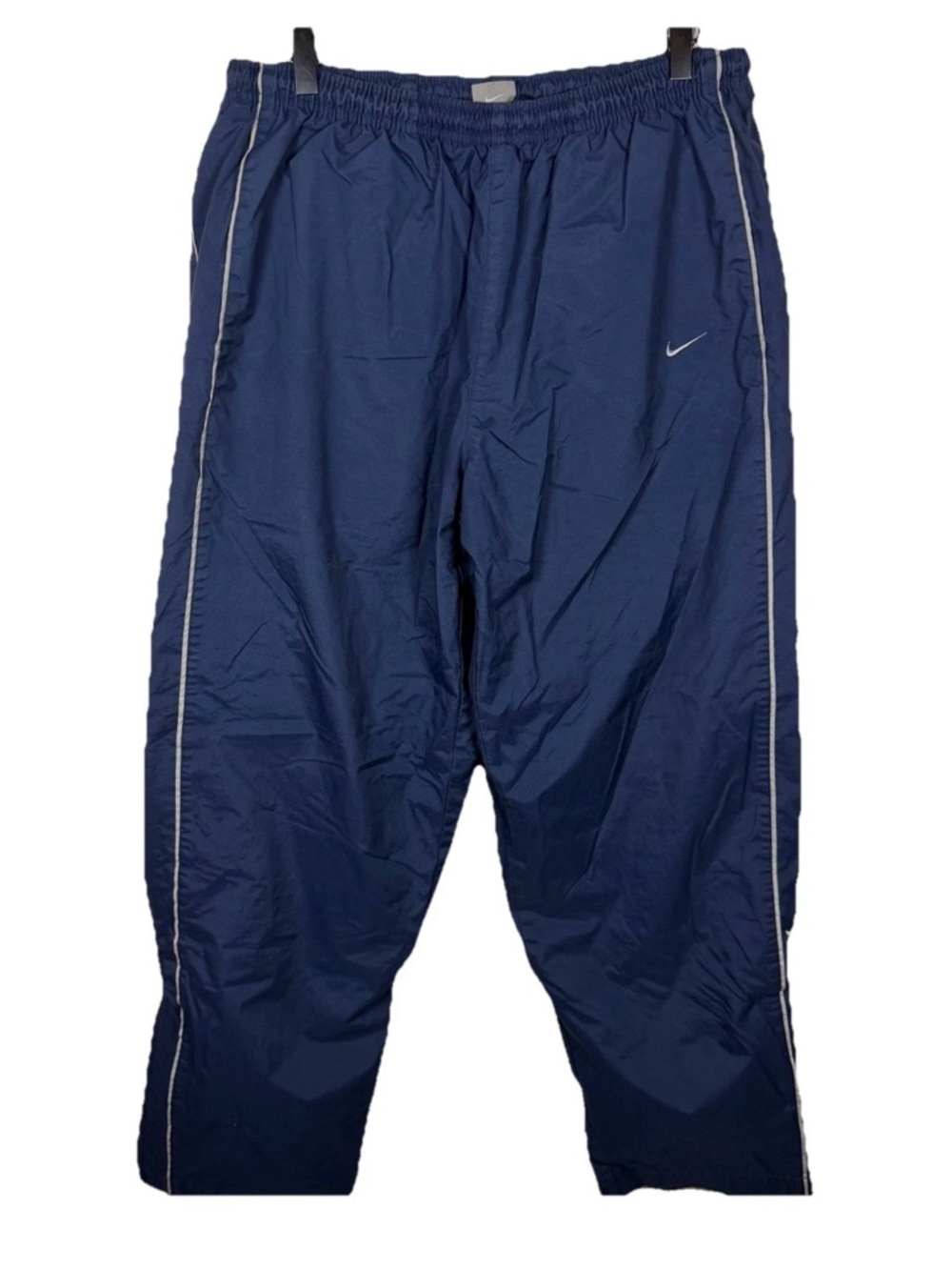 Nike Y2K Baggy Straight Leg Windbreaker Lined Sweatpants Navy Blue L Silver Tag